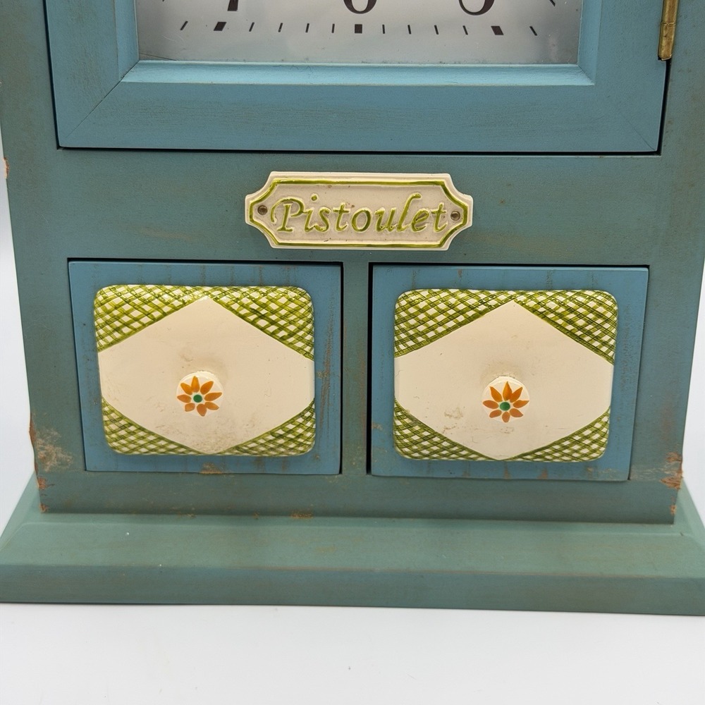 Pfaltzgraff Pistoulet Wooden Bulova Mantel Clock Blue Farmhouse Vintage Decor - Picture 3 of 11